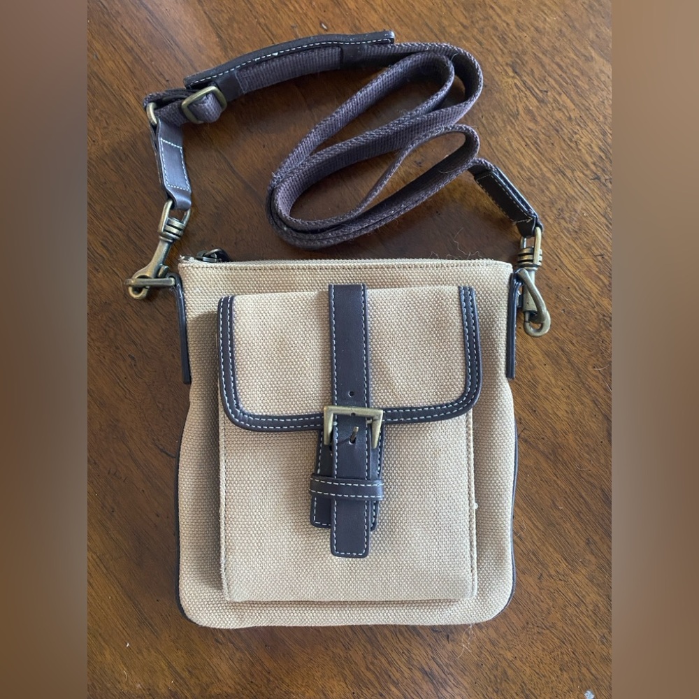 Eddie Bauer canvas crossbody with leather trim